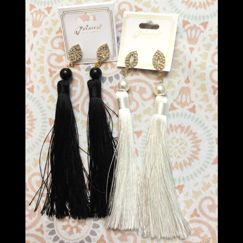 Lot Of 2 Rhinestone Long Tassel Earrings
